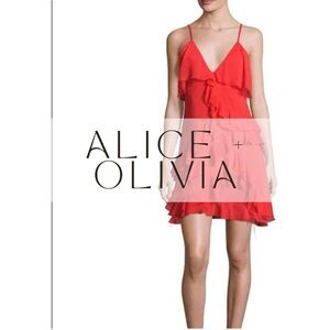 Flirty red Alice + Olivia mini Date night cocktail dress nightlife with ruffles